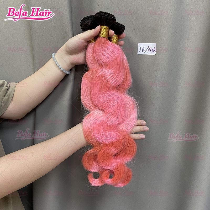 Wholesale Ombre Human Hair 1B-Pink Hair 2pcs/3Bundles/4Bundles 10-30 Inches Straight/ Body Hair Weave Color Hair Bundle