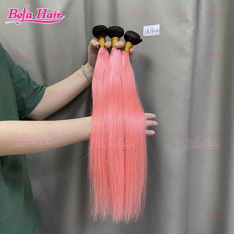Wholesale Ombre Human Hair 1B-Pink Hair 2pcs/3Bundles/4Bundles 10-30 Inches Straight/ Body Hair Weave Color Hair Bundle