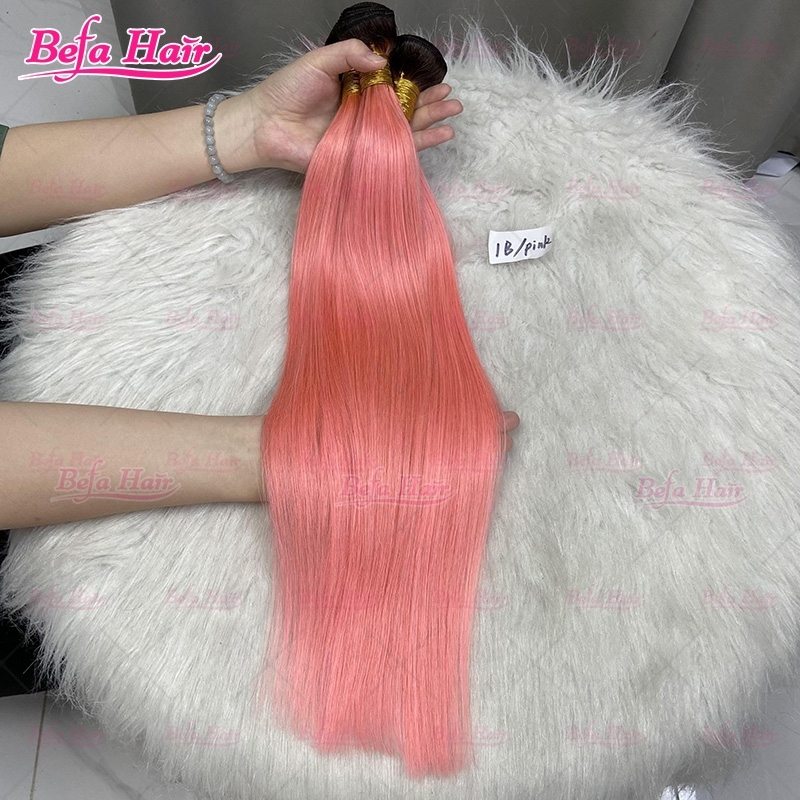 Wholesale Ombre Human Hair 1B-Pink Hair 2pcs/3Bundles/4Bundles 10-30 Inches Straight/ Body Hair Weave Color Hair Bundle