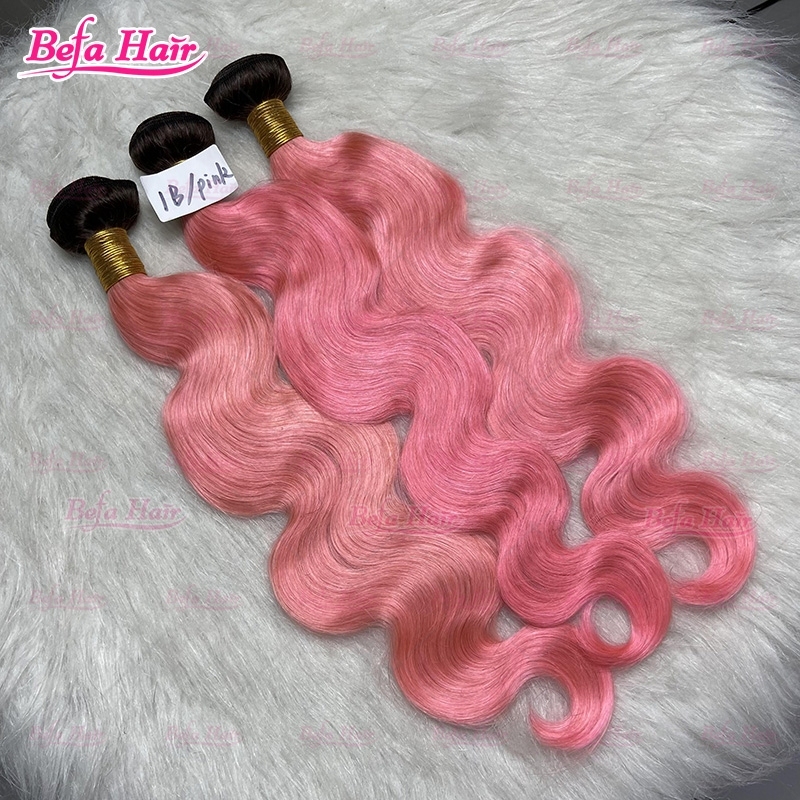 Wholesale Ombre Human Hair 1B-Pink Hair 1Bundles 10-30 Inches Straight/ Body Hair Weave Color Hair Bundle
