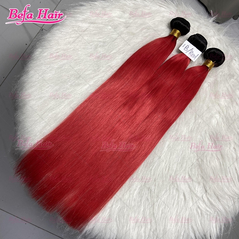 Wholesale Ombre Hair Bundles 1B-Red Bundles Human Hair 10-30 Inches 2pcs/3Bundles/4Bundles Straight/ Body Hair Weave Colored Hair Bundles