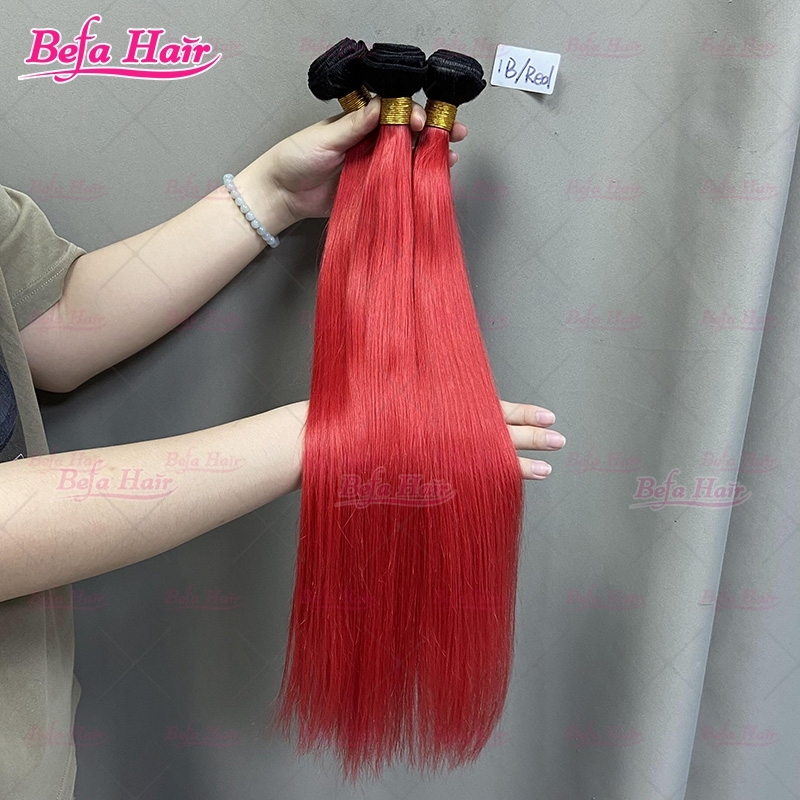 Wholesale Ombre Hair Bundles 1B-Red Bundles Human Hair 10-30 Inches 2pcs/3Bundles/4Bundles Straight/ Body Hair Weave Colored Hair Bundles