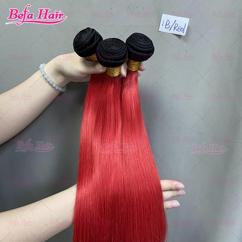 Wholesale Ombre Hair Bundles 1B-Red Bundles Human Hair 10-30 Inches 2pcs/3Bundles/4Bundles Straight/ Body Hair Weave Colored Hair Bundles