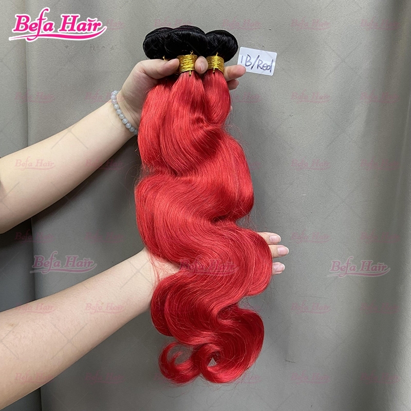 Wholesale Ombre Hair Bundles 1B-Red Bundles Human Hair 10-30 Inches 2pcs/3Bundles/4Bundles Straight/ Body Hair Weave Colored Hair Bundles
