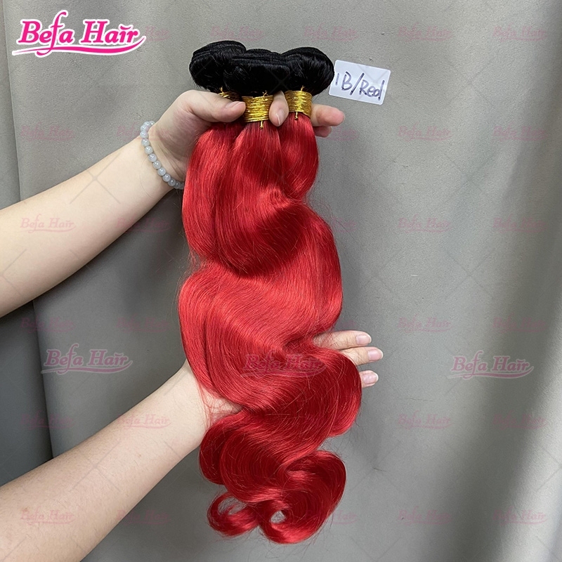 Wholesale Ombre Hair Bundles 1B-Red Bundles Human Hair 10-30 Inches 2pcs/3Bundles/4Bundles Straight/ Body Hair Weave Colored Hair Bundles