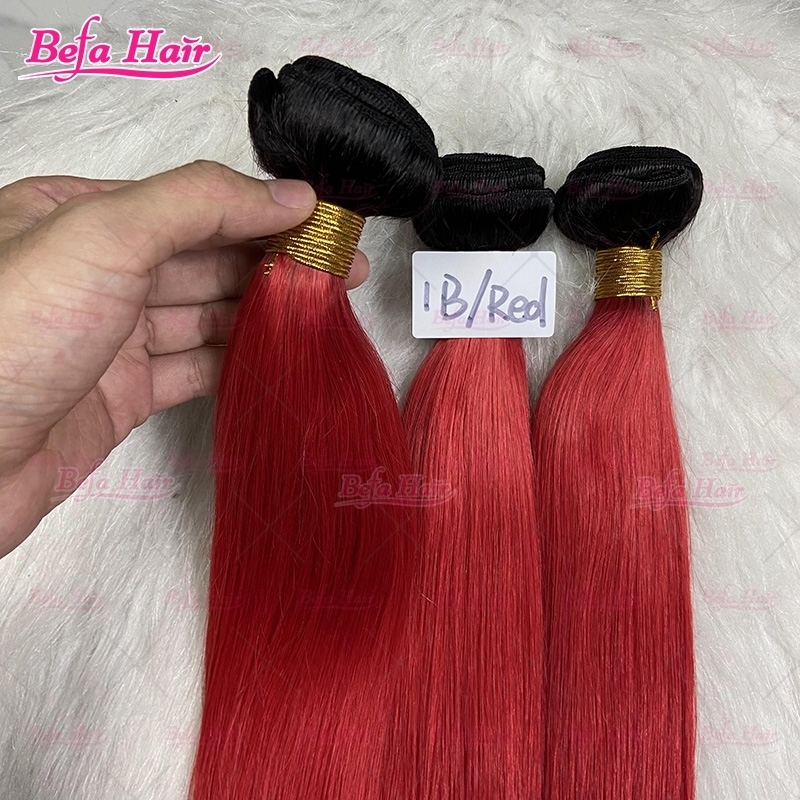 Wholesale Ombre Hair Bundles 1B-Red Bundles Human Hair 10-30 Inches 1Bundles Straight/ Body Hair Weave Colored Hair Bundles