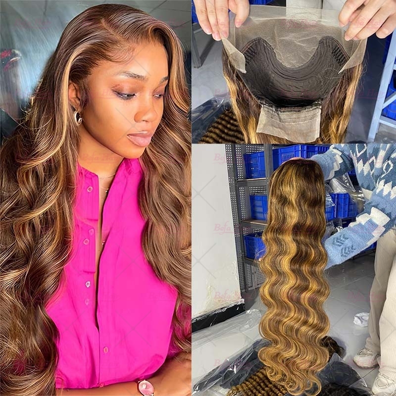 Wholesale Highlight P4/27# Body Wave Wig 4x4 5x5 13x4 13x6 360 HD/ Transparent Lace Pre-plucked Human Hair Wigs
