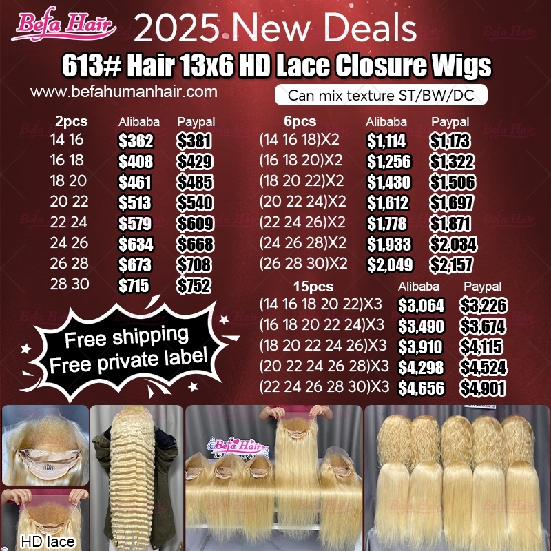2025 New Deals 613# Hair 13X6 HD Lace Frontal Wigs Deals (Can Mix Texture for ST/BW/DC)