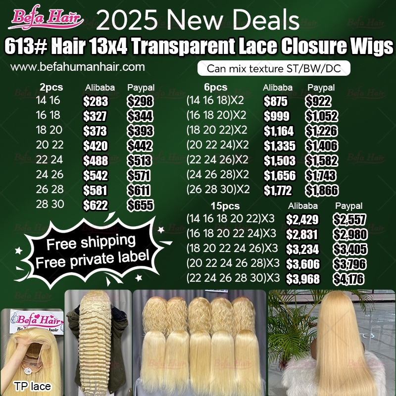2025 New Deals 613# Hair 13X4 Transparent Lace Frontal Wigs Deals (Can Mix Texture for ST/BW/DC)