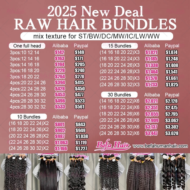 2025 New Deal Raw Hair Bundles (mix texture for ST/BW/DC/MW/IC/LW/WW)