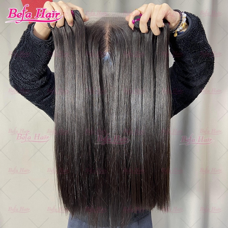 Wholesale Vietnamese Hair Double Drawn 3Bundles/ 4Bundles Straight Hair With 5x5 Transparent Lace Closure