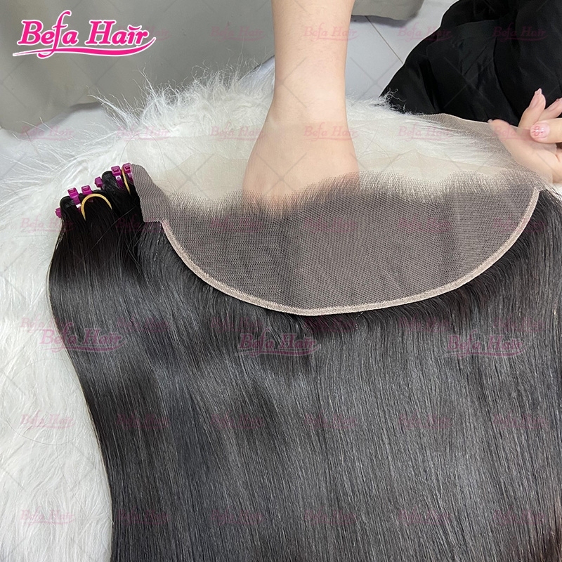 Wholesale Vietnamese Hair Double Drawn 2Bundles/ 3Bundles/ 4Bundles Straight Hair With 13x4 Transparent Lace Frontal