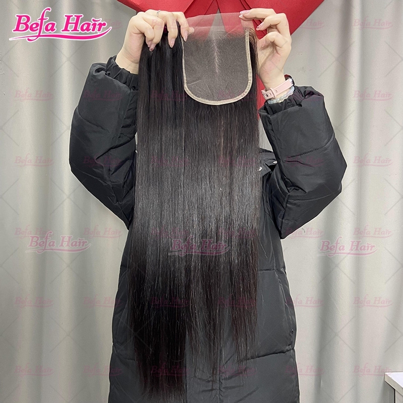 Wholesale Vietnamese Hair Double Drawn 3Bundles/ 4Bundles Straight Hair With 5x5 Transparent Lace Closure