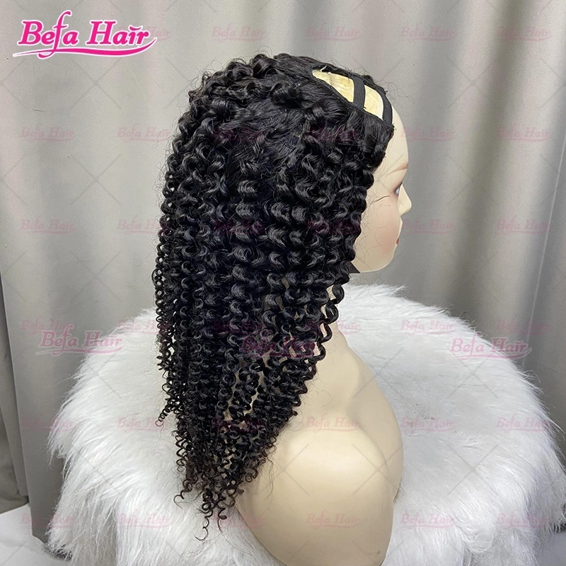 Wholesale U Part Human Hair Wigs Brazilian Virgin Deep Wave 200% Density Pre Plucked Glueless Middle Part Wig