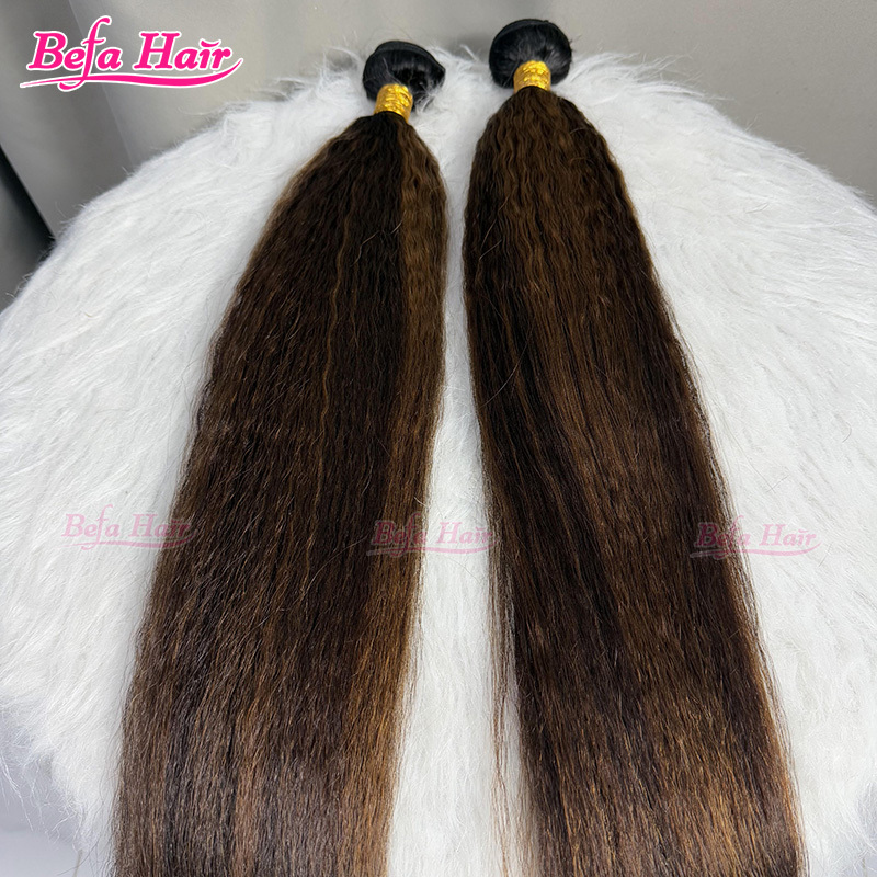 Befa Hair Wholesale Kinky Straight Hair Weave Piano Color Hair Bundles P4/27 Human Hair 10-30 Inches 1pc/2pcs/3pcs/4pcs Colored Hair Bundles