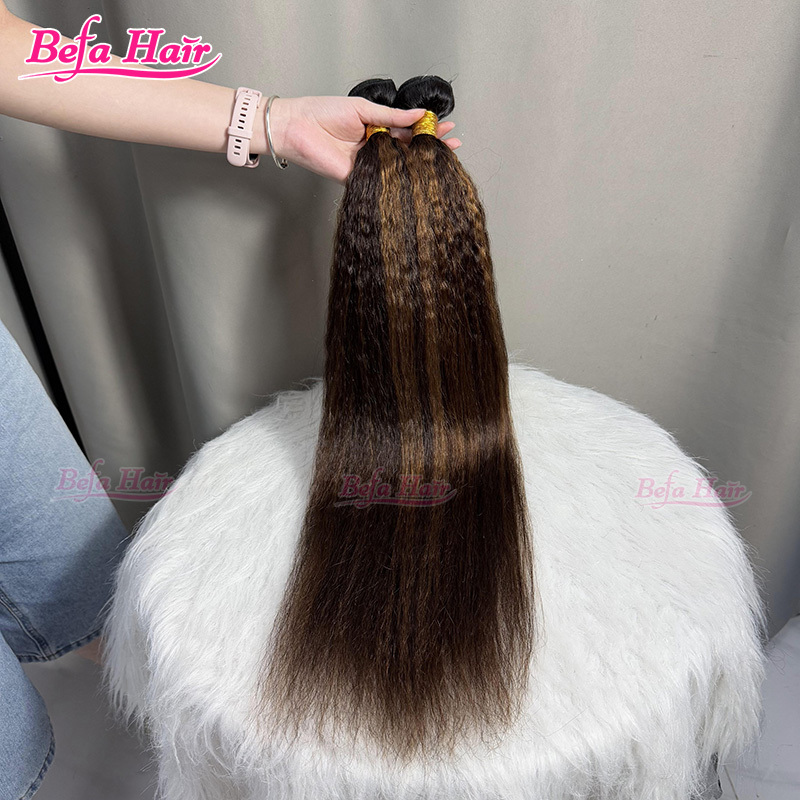 Befa Hair Wholesale Kinky Straight Hair Weave Piano Color Hair Bundles P4/27 Human Hair 10-30 Inches 1pc/2pcs/3pcs/4pcs Colored Hair Bundles