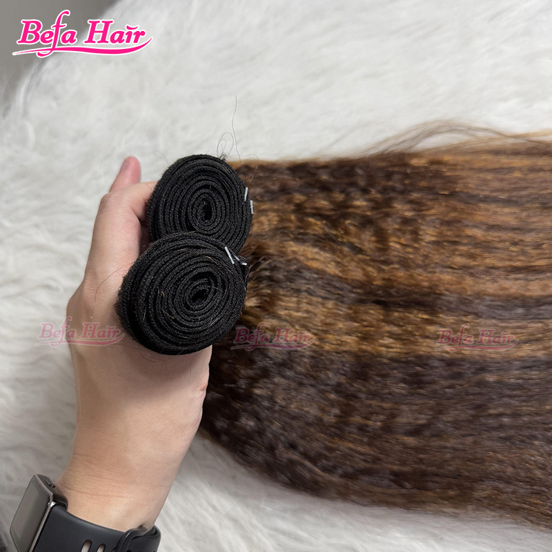 Befa Hair Wholesale Kinky Straight Hair Weave Piano Color Hair Bundles P4/27 Human Hair 10-30 Inches 1pc/2pcs/3pcs/4pcs Colored Hair Bundles