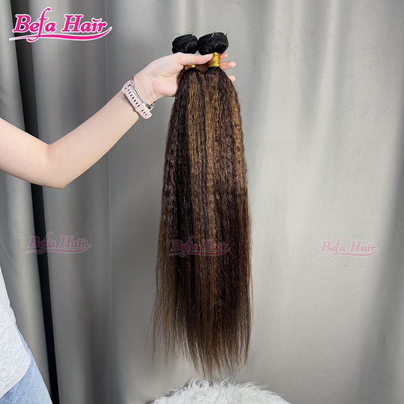 Befa Hair Wholesale Kinky Straight Hair Weave Piano Color Hair Bundles P4/27 Human Hair 10-30 Inches 1pc/2pcs/3pcs/4pcs Colored Hair Bundles
