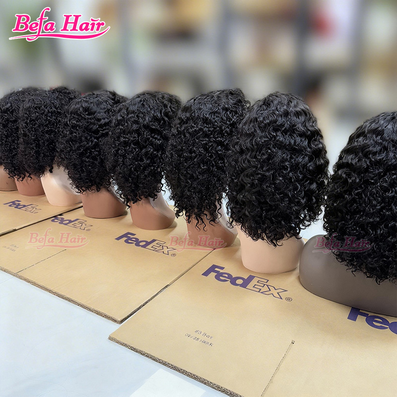 Befa Hair Human Hair Kinky Curly Bangs Wig Natural Black Cuticle Aligned wear and go Wig Unprocessed Human Hair Wig