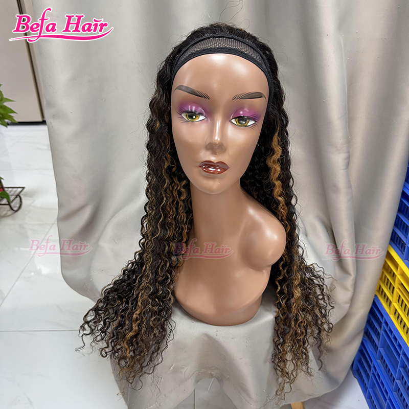 Befa Hair Human Hair Deep Curly Half Wig Piano Color P4/27# Cuticle Aligned wear and go Wig Unprocessed Human Hair Wig