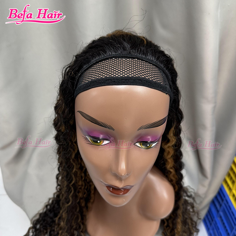 Befa Hair Human Hair Deep Curly Half Wig Piano Color P4/27# Cuticle Aligned wear and go Wig Unprocessed Human Hair Wig