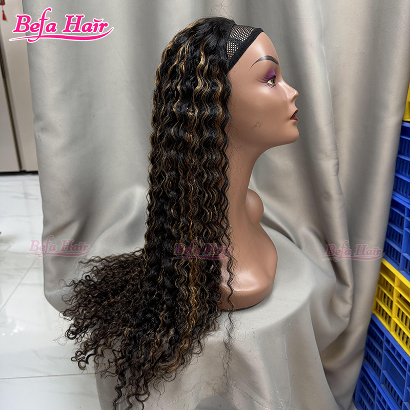 Befa Hair Human Hair Deep Curly Half Wig Piano Color P4/27# Cuticle Aligned wear and go Wig Unprocessed Human Hair Wig