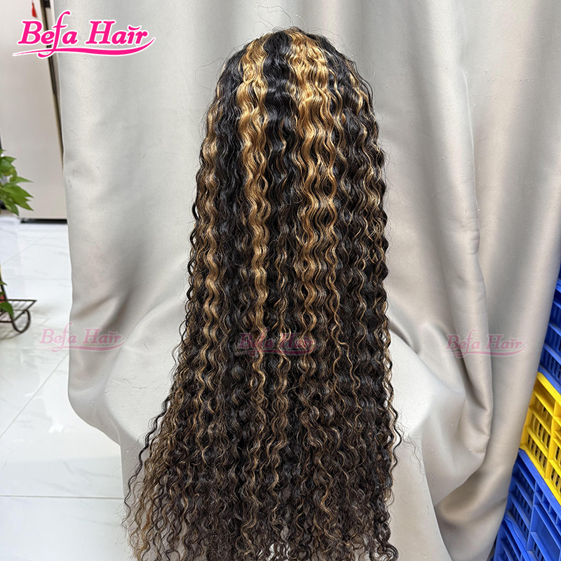 Befa Hair Human Hair Deep Curly Half Wig Piano Color P4/27# Cuticle Aligned wear and go Wig Unprocessed Human Hair Wig