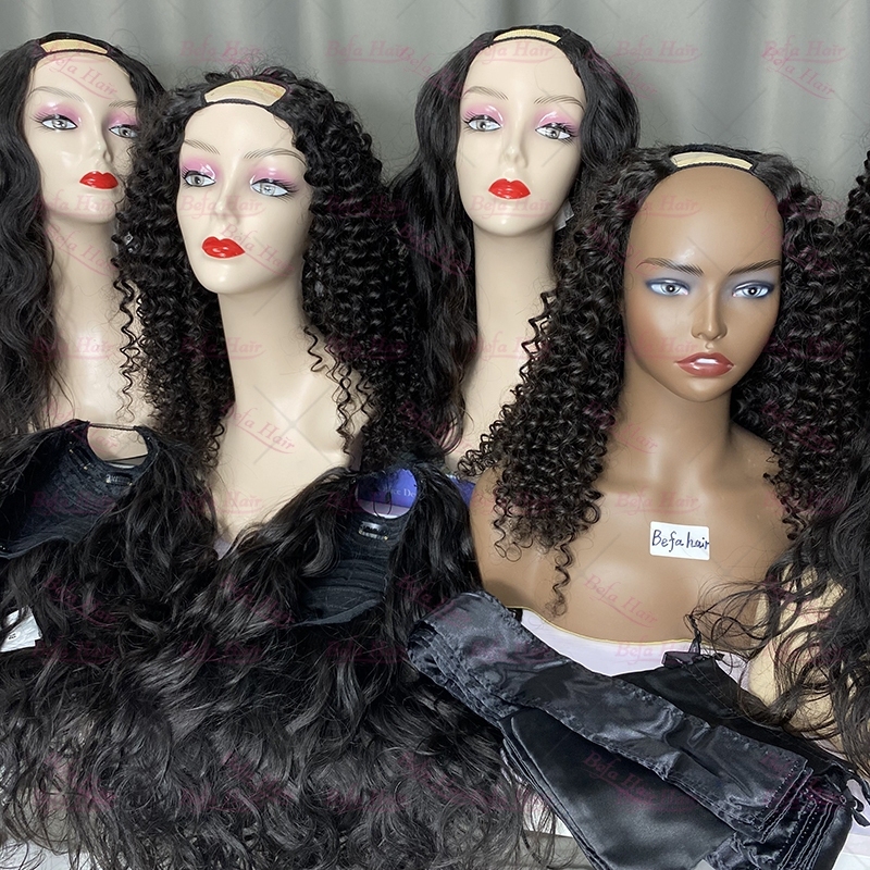 Wholesale U Part Human Hair Wigs Brazilian Virgin Body Wave 200% Density Pre Plucked Glueless Middle Part Wig