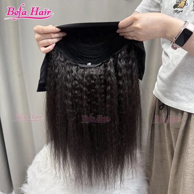 Befa Hair Wholesale Kinky Straight Headband Wig Human Hair 200% Density Natural Black Headband Wig