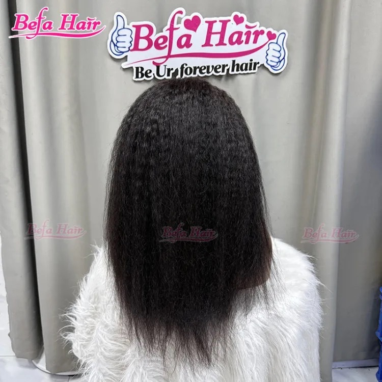 Befa Hair Wholesale Kinky Straight Headband Wig Human Hair 200% Density Natural Black Headband Wig