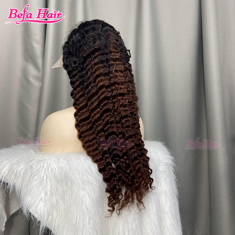 Befa Hair Glueless Wigs Human Hair Ombre Brown Color Wig 5x5/ 13x4/ 13x6 Transparent Lace Deep Wave Human Hair Wig