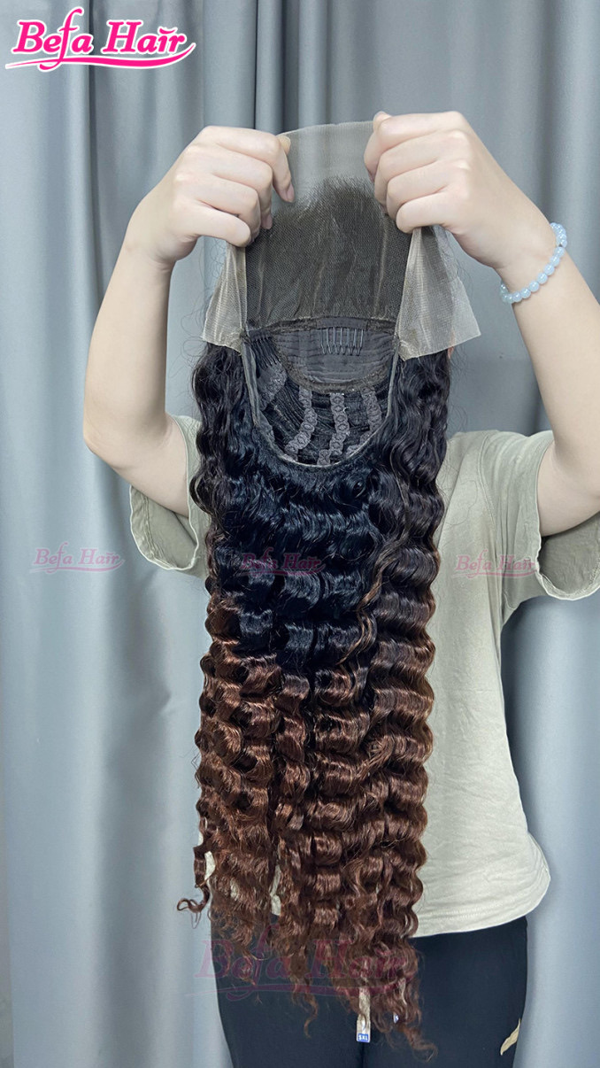 Befa Hair Glueless Wigs Human Hair Ombre Brown Color Wig 5x5/ 13x4/ 13x6 Transparent Lace Deep Wave Human Hair Wig
