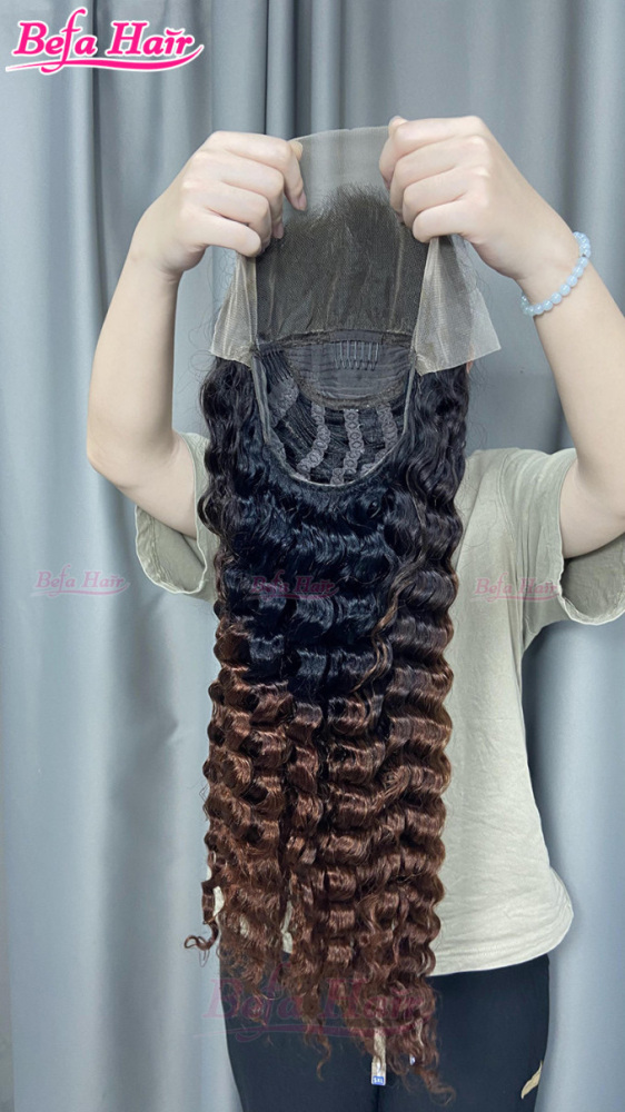Befa Hair Glueless Wigs Human Hair Ombre Brown Color Wig 5x5/ 13x4/ 13x6 Transparent Lace Deep Wave Human Hair Wig