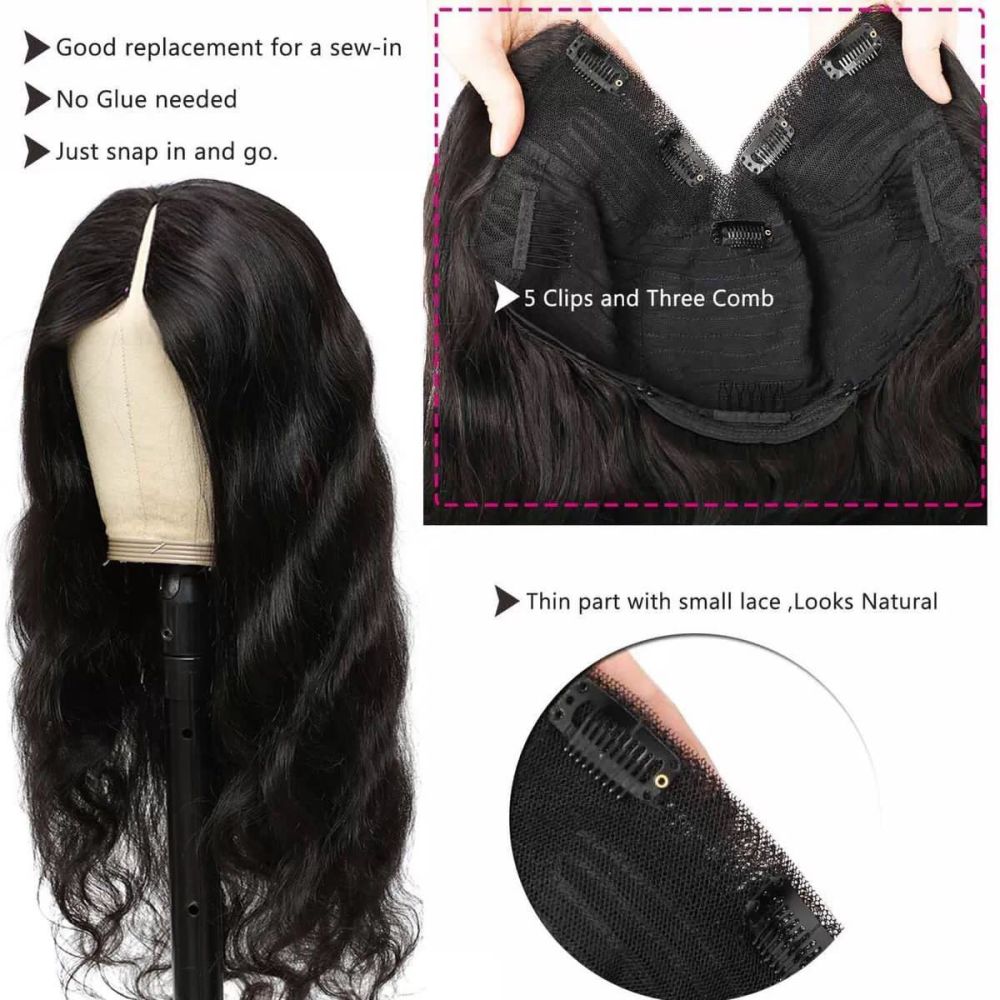 Befa Hair Wholesale U Part Human Hair Wigs Brazilian Virgin Body Wave 200% Density Pre Plucked Glueless Middle Part Wig