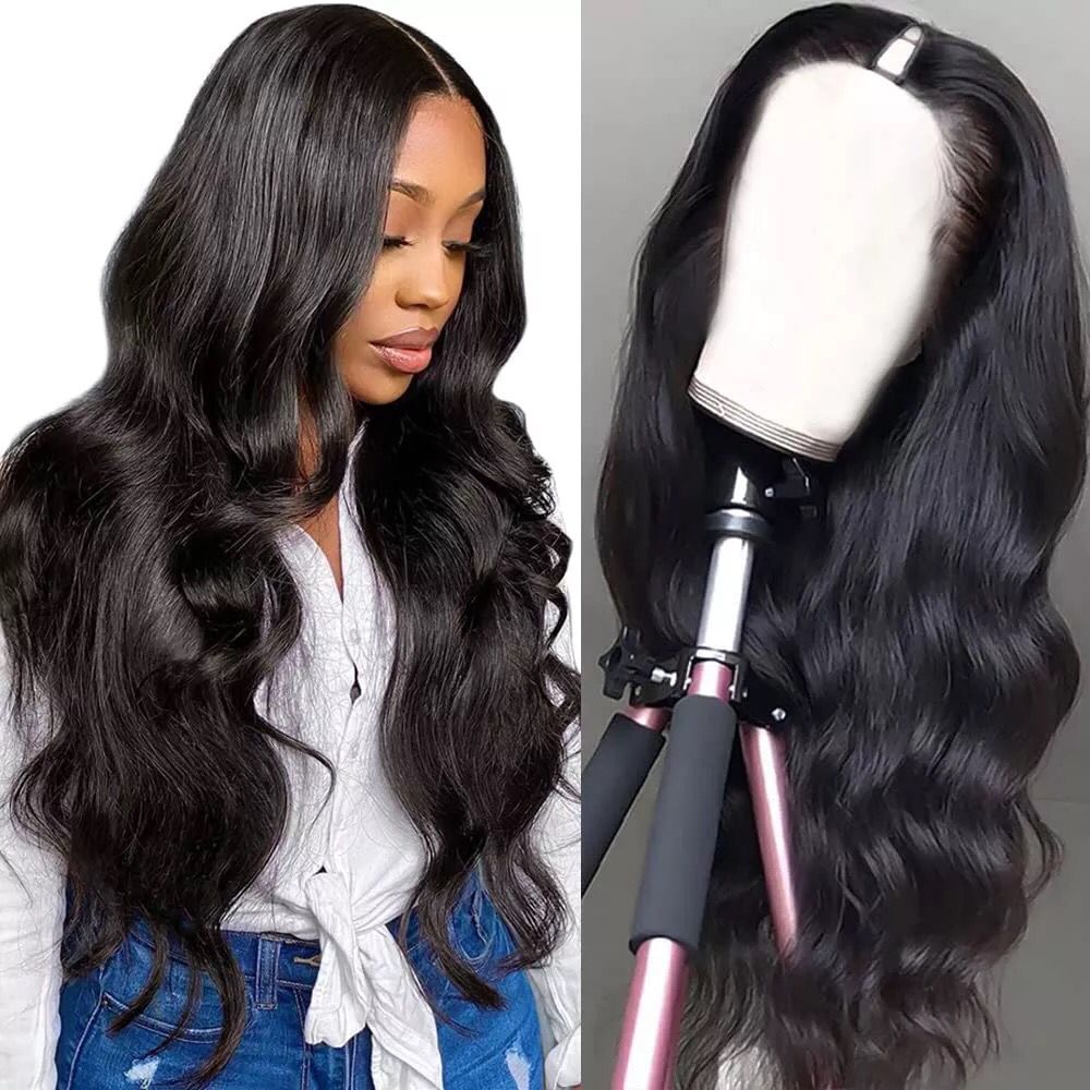 Befa Hair Wholesale U Part Human Hair Wigs Brazilian Virgin Body Wave 200% Density Pre Plucked Glueless Middle Part Wig