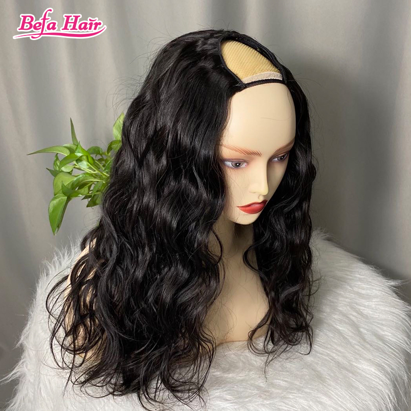 Befa Hair Wholesale Natural Wave U Part Human Hair Wigs Brazilian Virgin 200% Density Pre Plucked Glueless Middle Part Wig