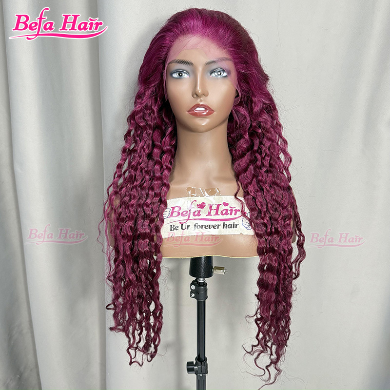 Befa Hair 200% Density Deep Wave Wig Human Hair Burgundy Wig 2x6 4x4 5x5 13x4 13x6 360 Transparent Lace Colored Human Hair Wigs