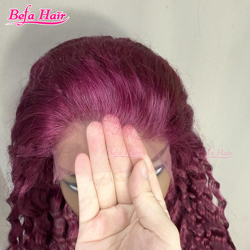 Befa Hair 200% Density Deep Wave Wig Human Hair Burgundy Wig 2x6 4x4 5x5 13x4 13x6 360 Transparent Lace Colored Human Hair Wigs