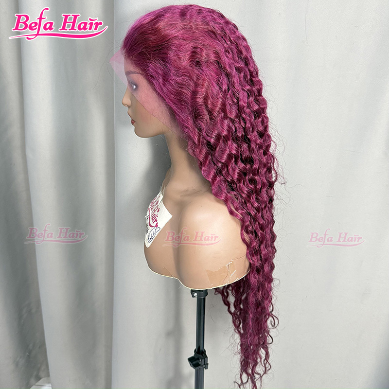 Befa Hair 200% Density Deep Wave Wig Human Hair Burgundy Wig 2x6 4x4 5x5 13x4 13x6 360 Transparent Lace Colored Human Hair Wigs