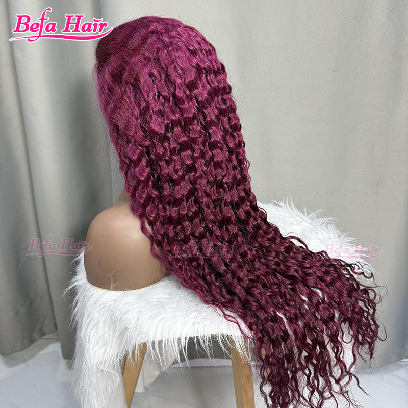 Befa Hair 200% Density Deep Wave Wig Human Hair Burgundy Wig 2x6 4x4 5x5 13x4 13x6 360 Transparent Lace Colored Human Hair Wigs