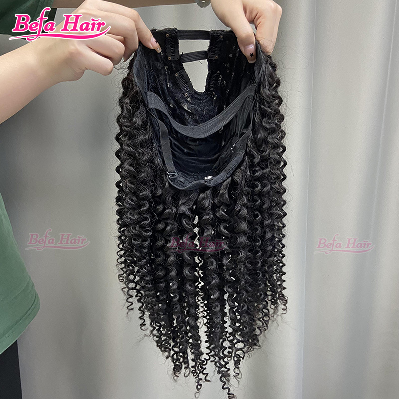 Befa Hair Wholesale U Part Human Hair Wigs Brazilian Virgin Kinky Curly 200% Density Pre Plucked Glueless Middle Part Wig