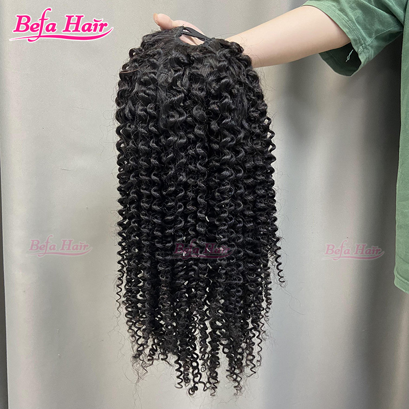 Befa Hair Wholesale V Part Human Hair Wigs Brazilian Virgin Kinky Curly 200% Density Pre Plucked Glueless Middle Part Wig