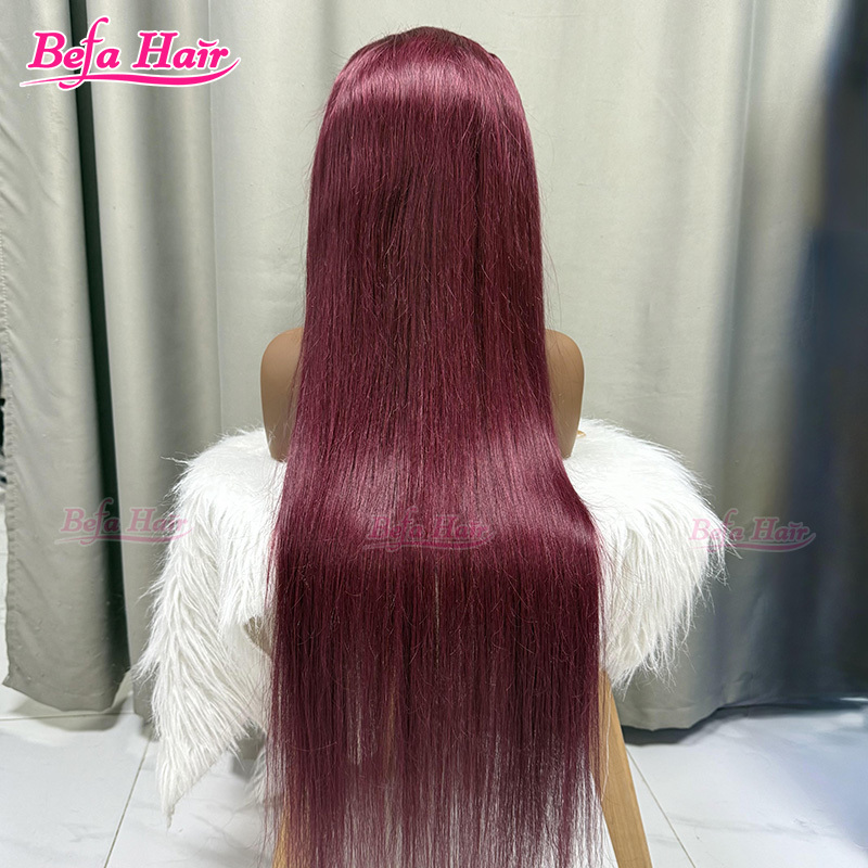 99J Burgundy Color Human Hair Wig 4x4/ 5x5/ 13x4/ 13x6 Transparent Lace Bone Straight Human Hair Wig 99J Wig