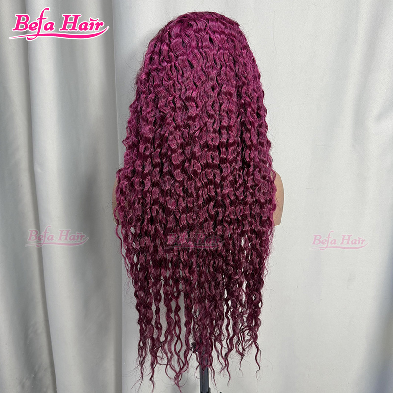 Befa Hair 200% Density Deep Wave Wig Human Hair Burgundy Wig 2x6 4x4 5x5 13x4 13x6 360 Transparent Lace Colored Human Hair Wigs