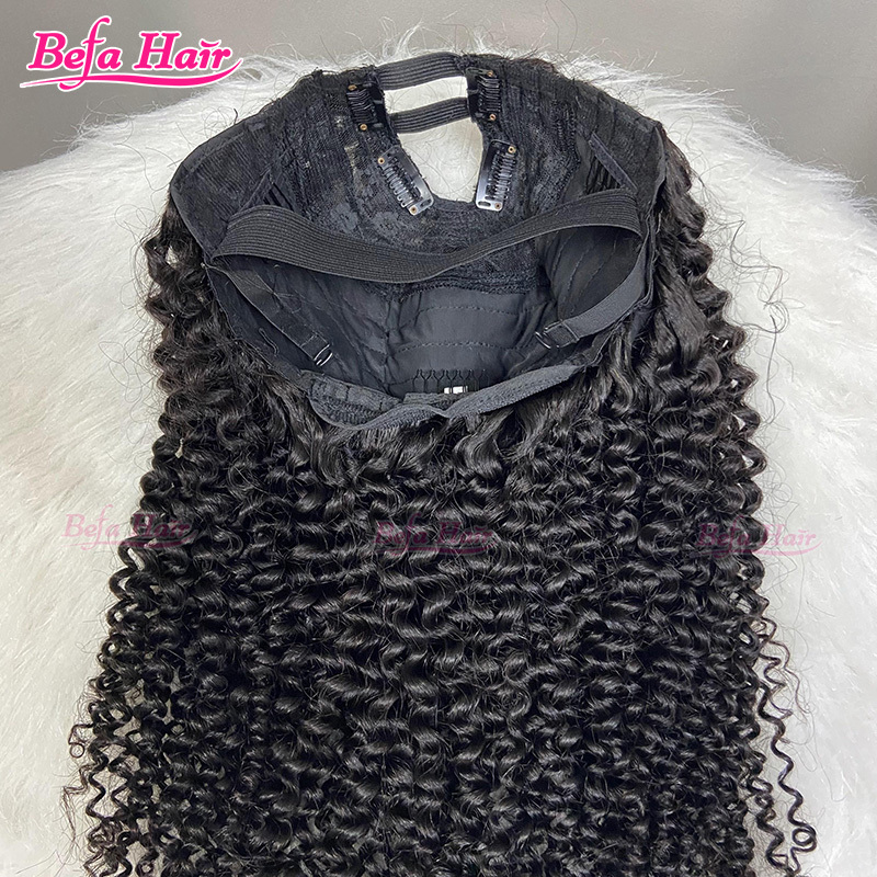 Befa Hair Wholesale U Part Human Hair Wigs Brazilian Virgin Kinky Curly 200% Density Pre Plucked Glueless Middle Part Wig