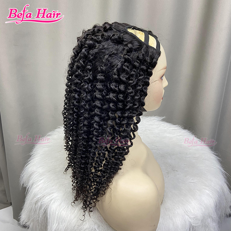 Befa Hair Wholesale U Part Human Hair Wigs Brazilian Virgin Kinky Curly 200% Density Pre Plucked Glueless Middle Part Wig