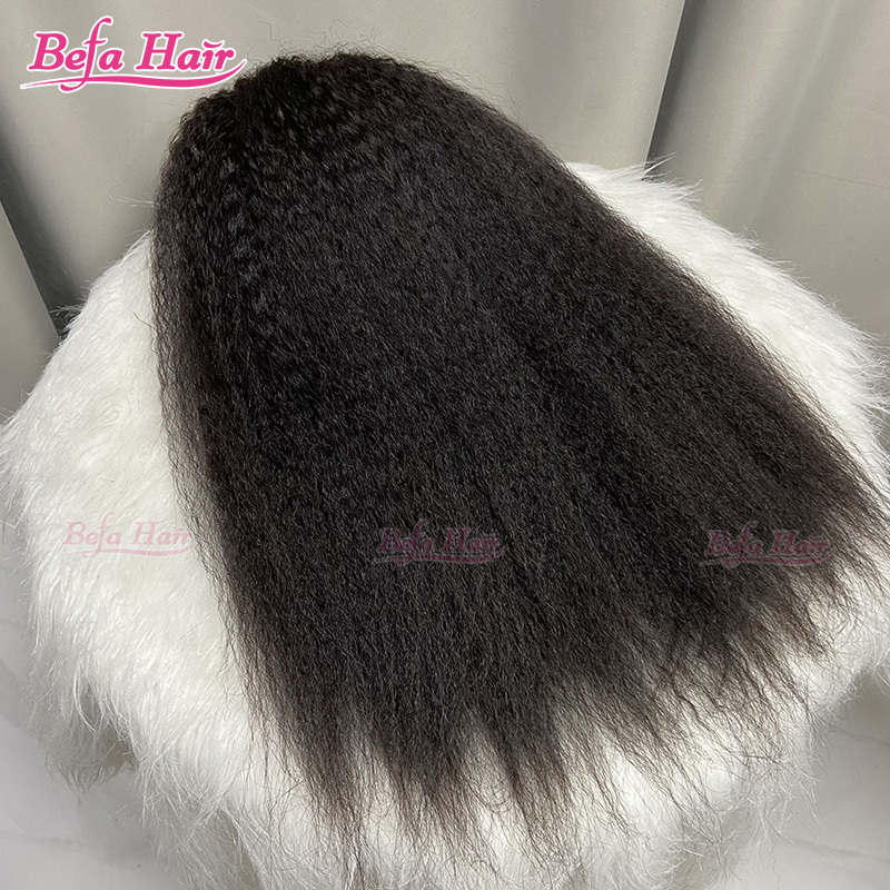 Befa Hair Wholesale V Part Human Hair Wigs Brazilian Virgin Kinky Straight 200% Density Pre Plucked Glueless Middle Part Wig