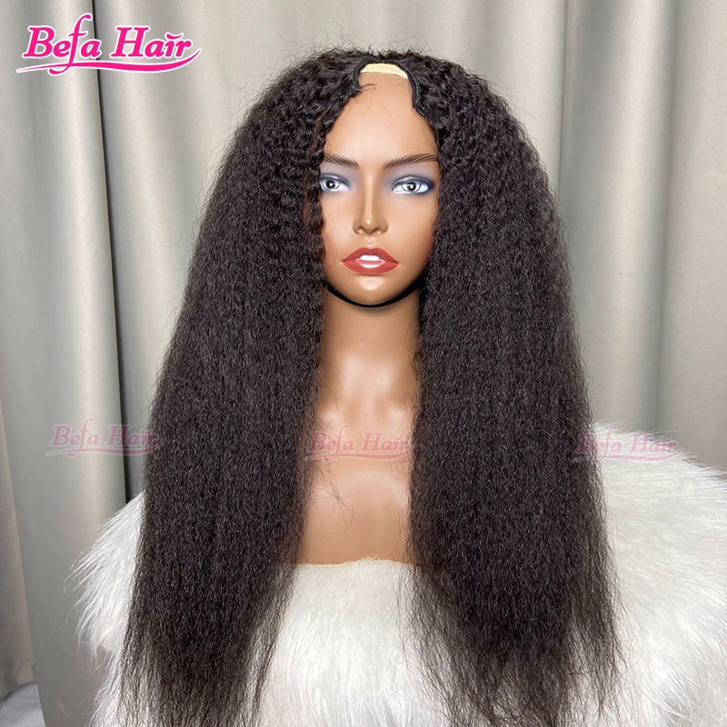 Befa Hair Wholesale U Part Human Hair Wigs Brazilian Virgin Kinky Straight 200% Density Pre Plucked Wig