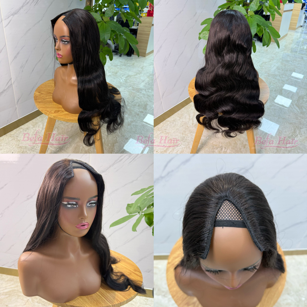 Befa Hair Wholesale Body Wave V Part Human Hair Wigs Brazilian Virgin 200% Density Glueless Wig
