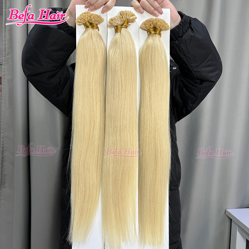 Befa Hair Wholesale Blonde Hair 12"-30"inch K-tips Keratin Human Hair Extensions Body Wave Straight Hair Extensions